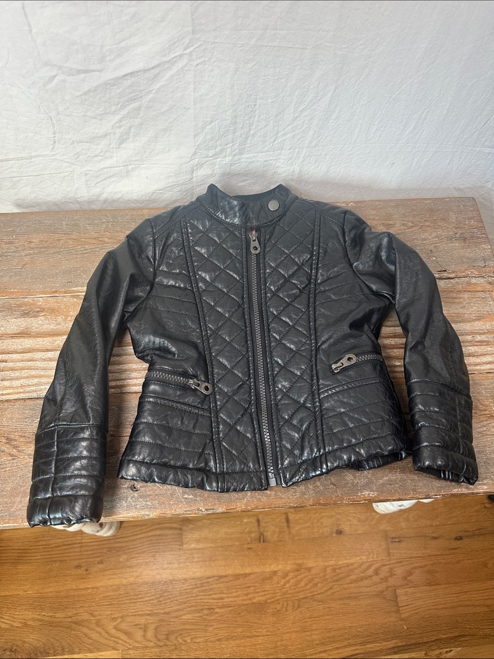 Catherine Malandrino Girls' Quilted Black Faux Leather Jacket
